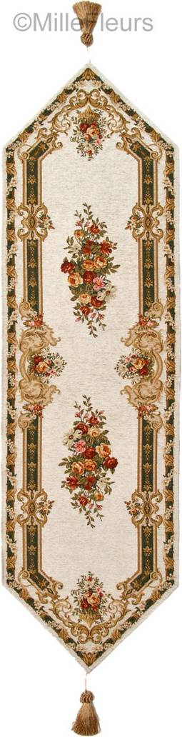 Celina, white and dark green Tapestry runners Traditional - Mille Fleurs Tapestries