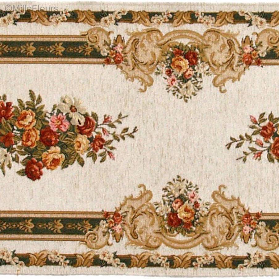 Celina, wit en donkergroen Tafellopers Traditioneel - Mille Fleurs Tapestries