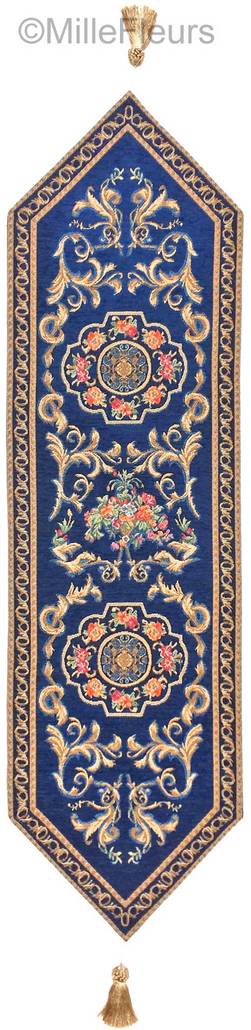 Louvre, blauw Tafellopers Traditioneel - Mille Fleurs Tapestries