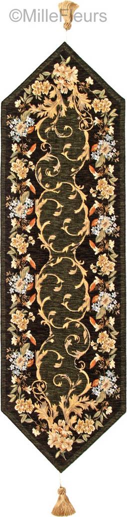 Zitta, donkergroen Tafellopers Traditioneel - Mille Fleurs Tapestries