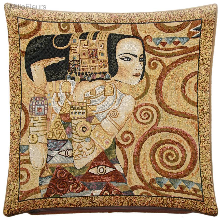 La Expectativa (Gustav Klimt) Fundas de cojín Gustav Klimt - Mille Fleurs Tapestries