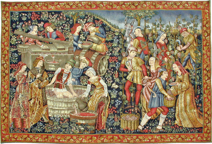Grote Druivenoogst Wandtapijten Wijnoogst - Mille Fleurs Tapestries