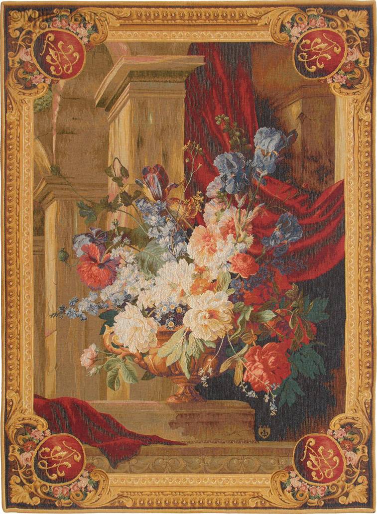 Bouquet and Architecture, vertical Wall tapestries Classic Flower Arrangements - Mille Fleurs Tapestries