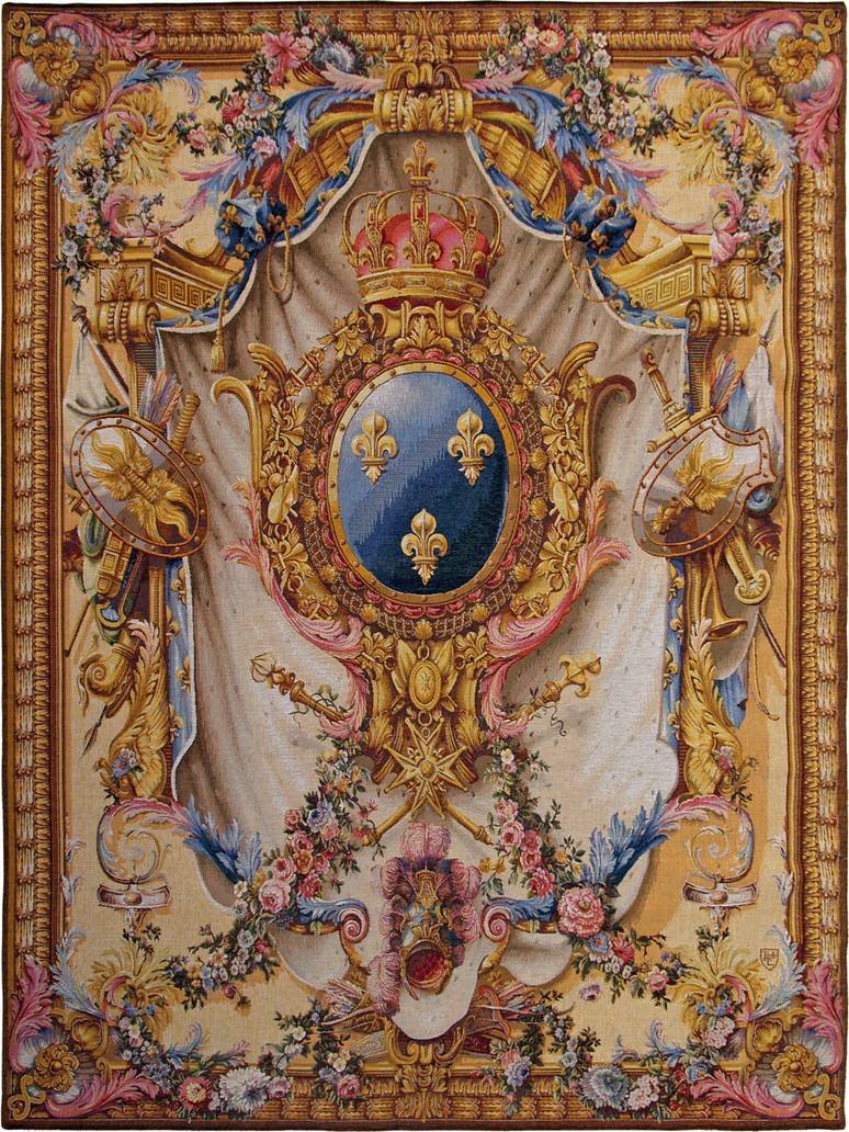 Groot Wapenschild , beige Wandtapijten Renaissance - Mille Fleurs Tapestries