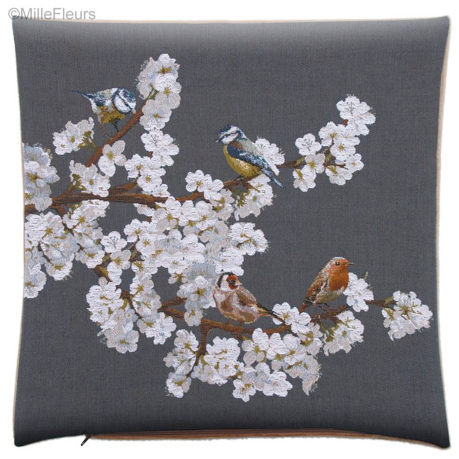 Passerines, gray Tapestry cushions Birds - Mille Fleurs Tapestries
