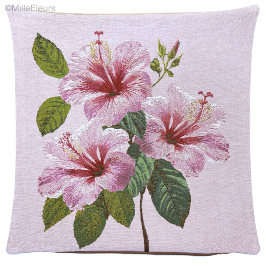 Three Hibiscus Tapestry cushions Contemporary Flowers - Mille Fleurs Tapestries