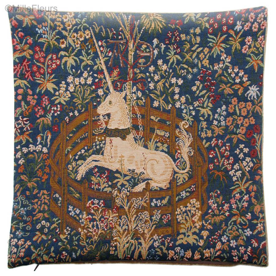 Unicorn in Captivity Tapestry cushions Unicorn series - Mille Fleurs Tapestries