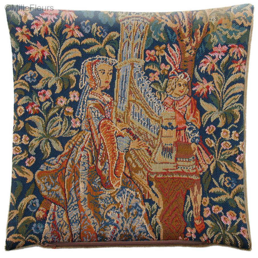 Dame met Orgel Kussenslopen Middeleeuws - Mille Fleurs Tapestries
