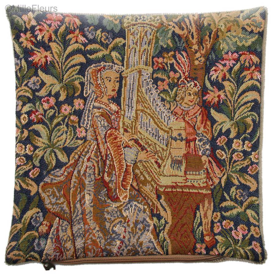 Lady and Organ Tapestry cushions Medieval - Mille Fleurs Tapestries