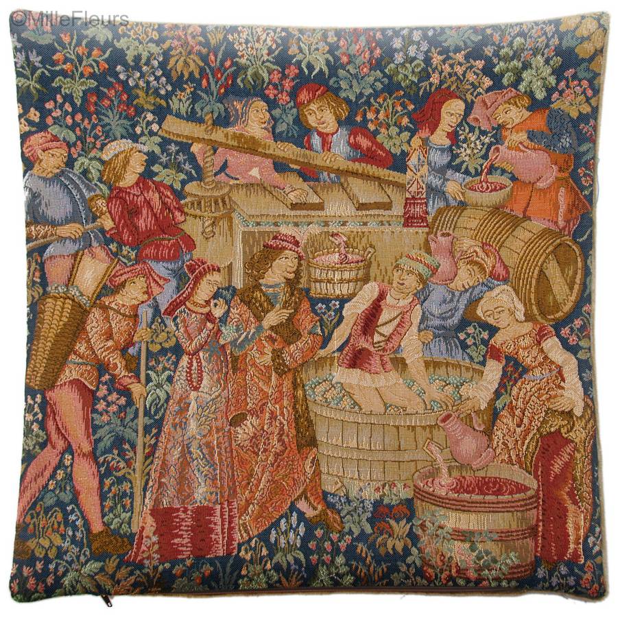 Wine Press Tapestry cushions Grapes Harvest - Mille Fleurs Tapestries