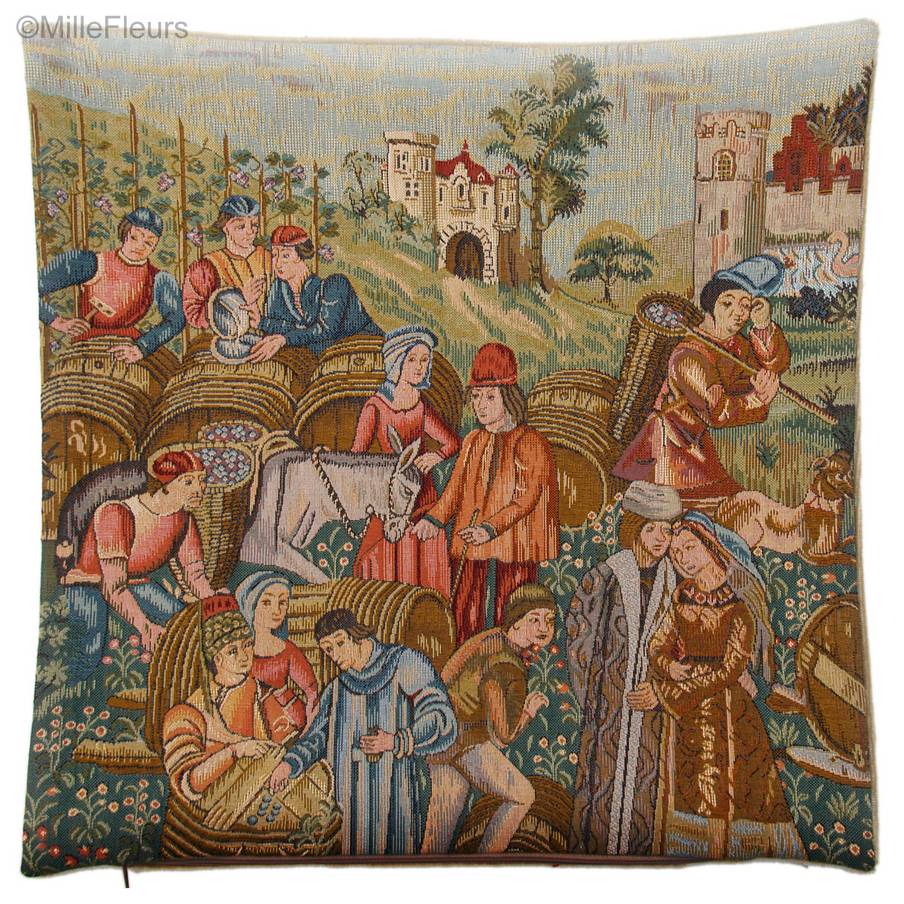 Wine Market Tapestry cushions Grapes Harvest - Mille Fleurs Tapestries