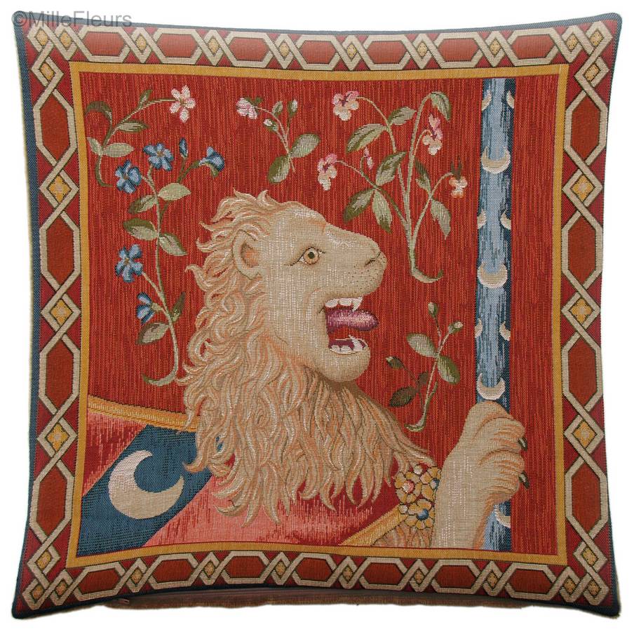 Lion Housses de coussin Série de la Licorne - Mille Fleurs Tapestries