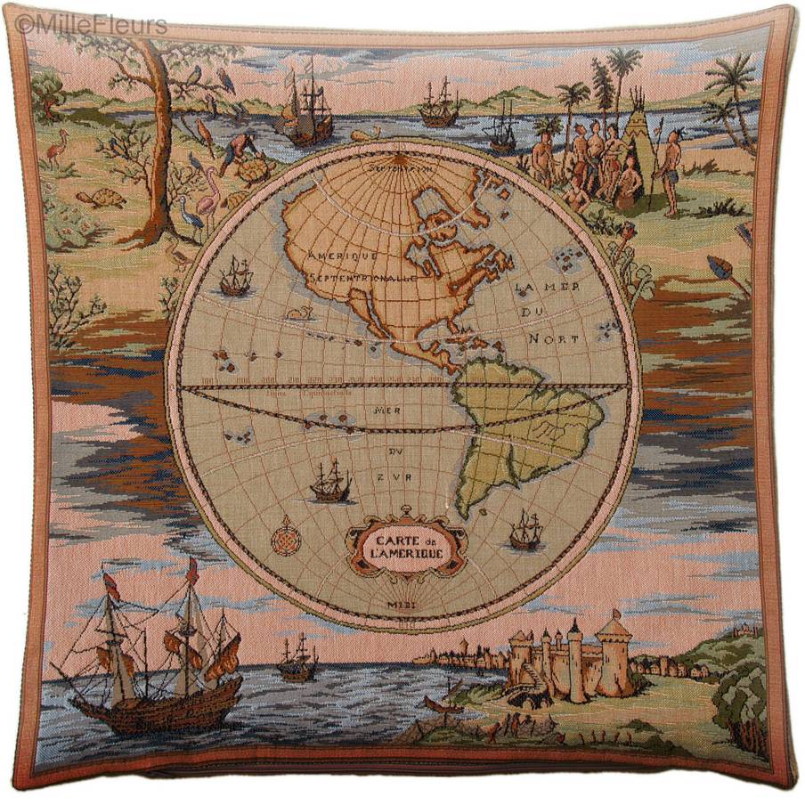 Carte du Monde Housses de coussin Médiéval - Mille Fleurs Tapestries