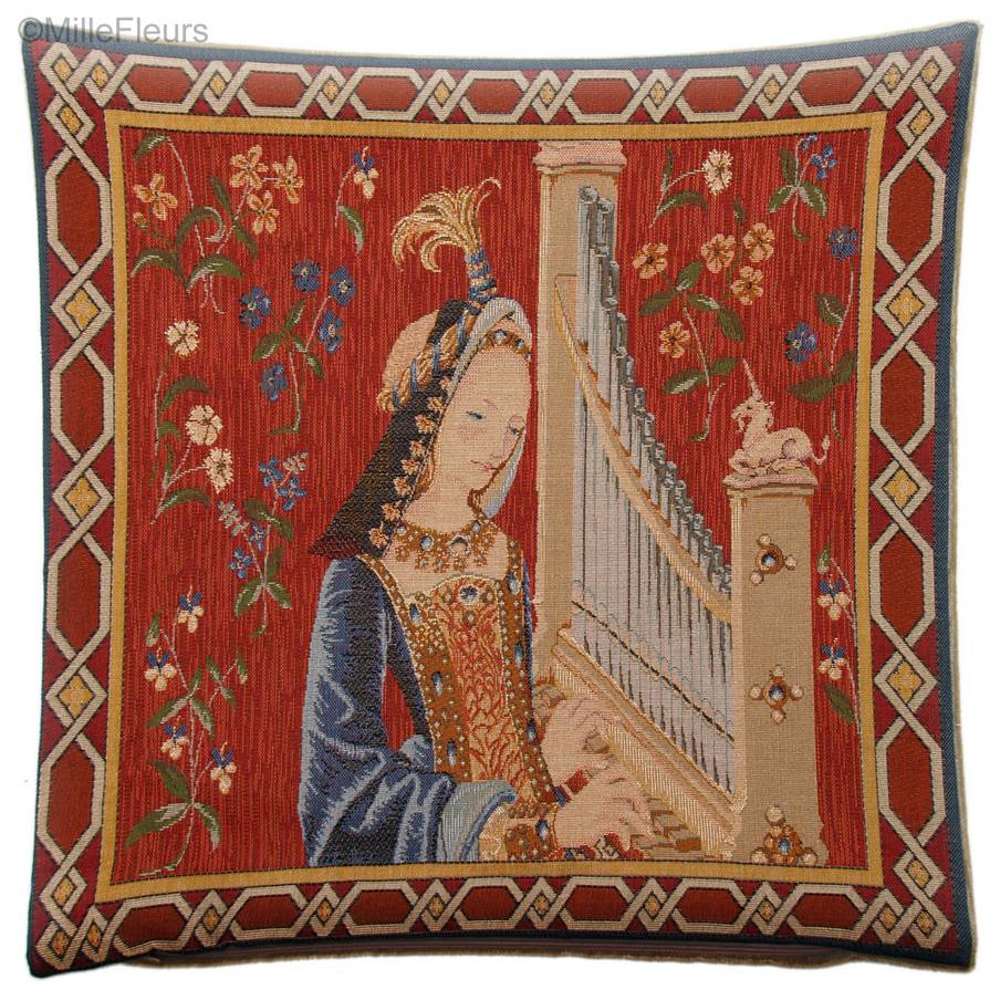 The Hearing Tapestry cushions Unicorn series - Mille Fleurs Tapestries