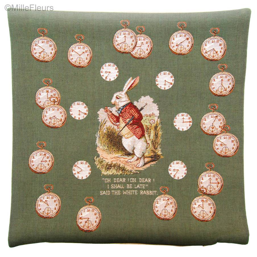 Late Rabbit Tapestry cushions Alice in Wonderland - Mille Fleurs Tapestries