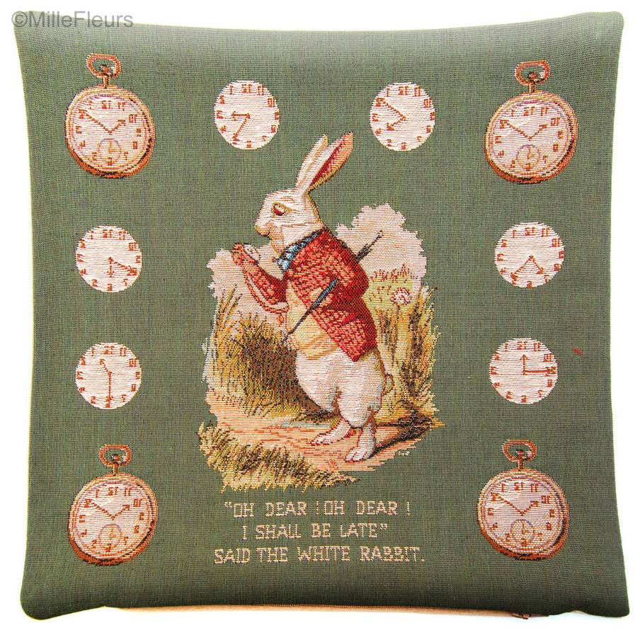 Late Rabbit Tapestry cushions Alice in Wonderland - Mille Fleurs Tapestries