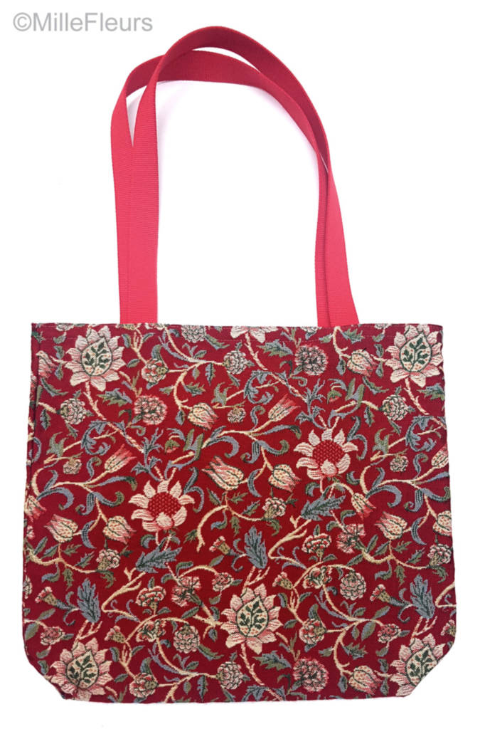 Evenlode (William Morris), red Tote Bags William Morris - Mille Fleurs Tapestries