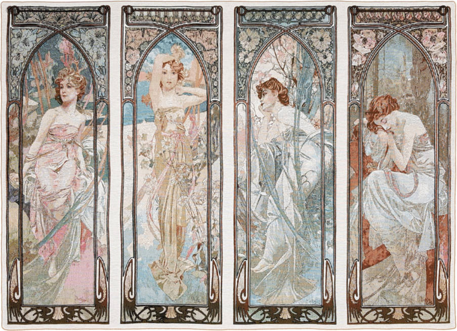 Les Quatre Heures de la Journée Tapisseries murales Alfons Mucha - Mille Fleurs Tapestries