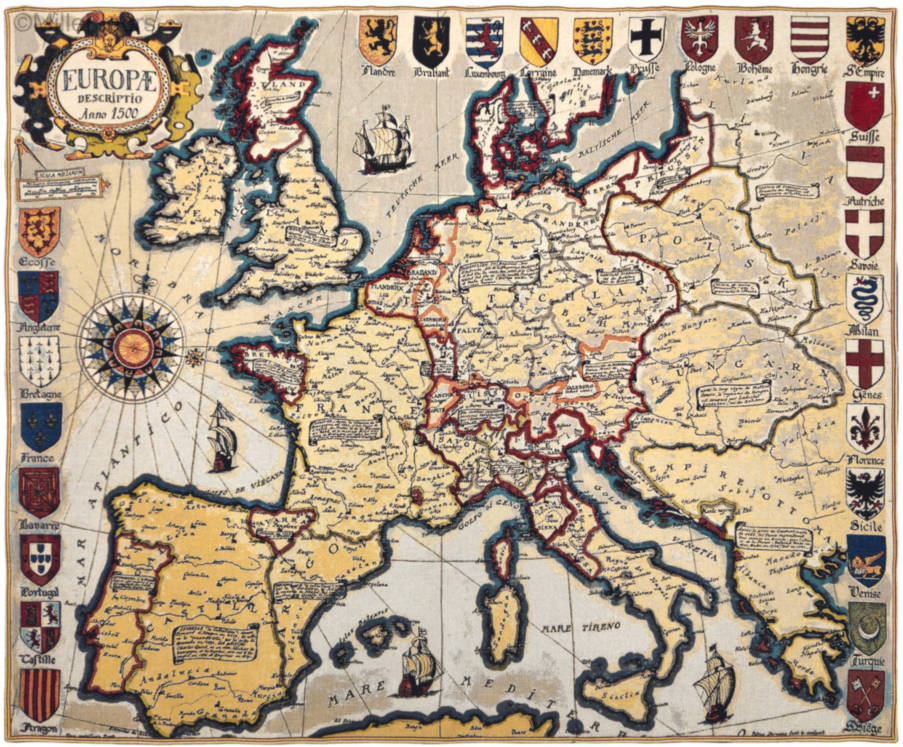 Europae 1500 Wandtapijten Kaarten en Nautisch - Mille Fleurs Tapestries