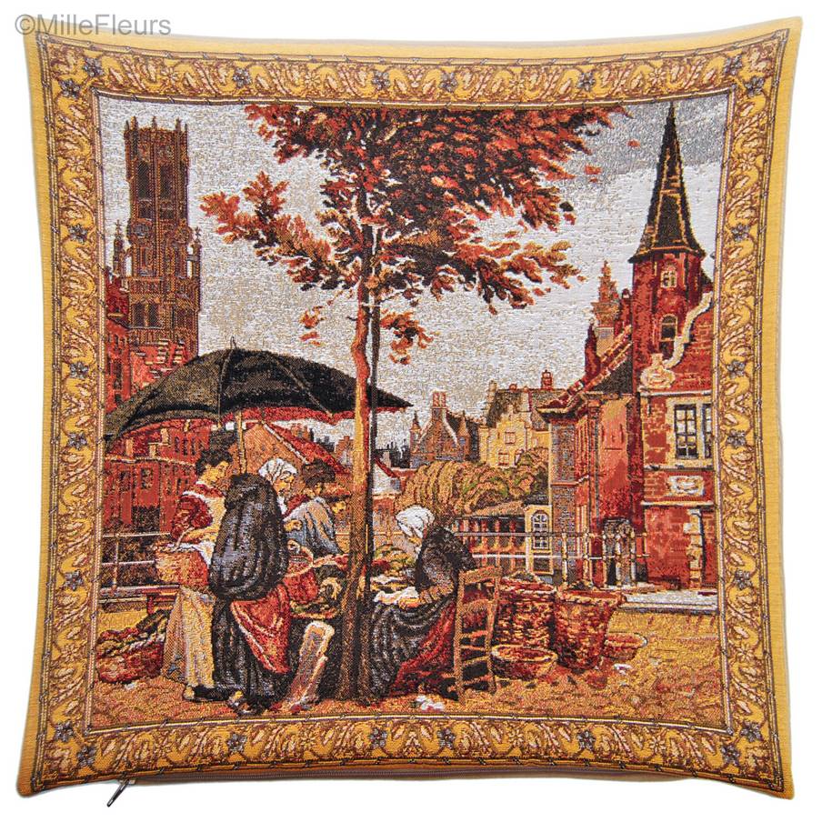 Fishmongers (Flori Van Acker) Tapestry cushions Belgian Historical Cities - Mille Fleurs Tapestries