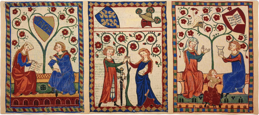 Codex Manesse Triptyque 2 Tapisseries murales Codex Manesse - Mille Fleurs Tapestries