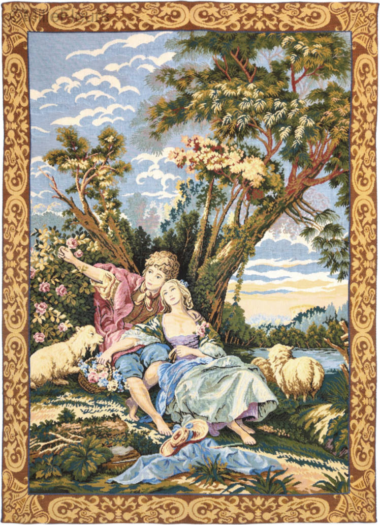 Courtly Scene (François Boucher) Wall tapestries Romantic and Pastoral - Mille Fleurs Tapestries