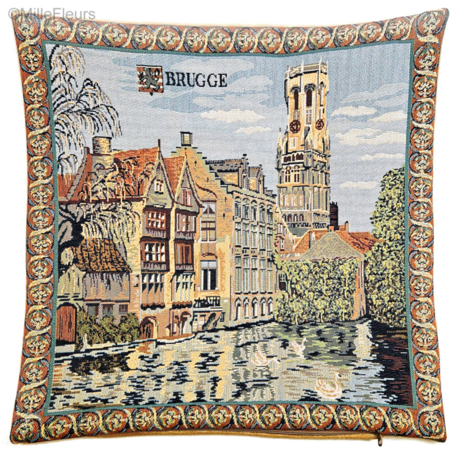 Rozenhoedkaai in Bruges Tapestry cushions Belgian Historical Cities - Mille Fleurs Tapestries