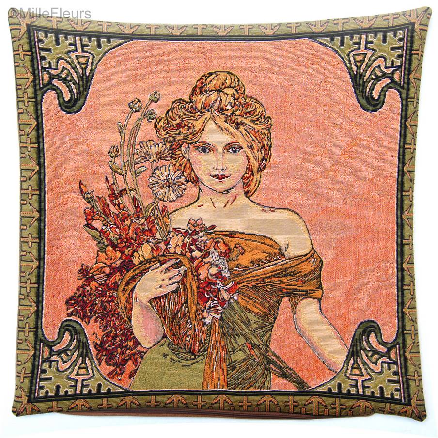 Printemps (Mucha) Housses de coussin Alphonse Mucha - Mille Fleurs Tapestries