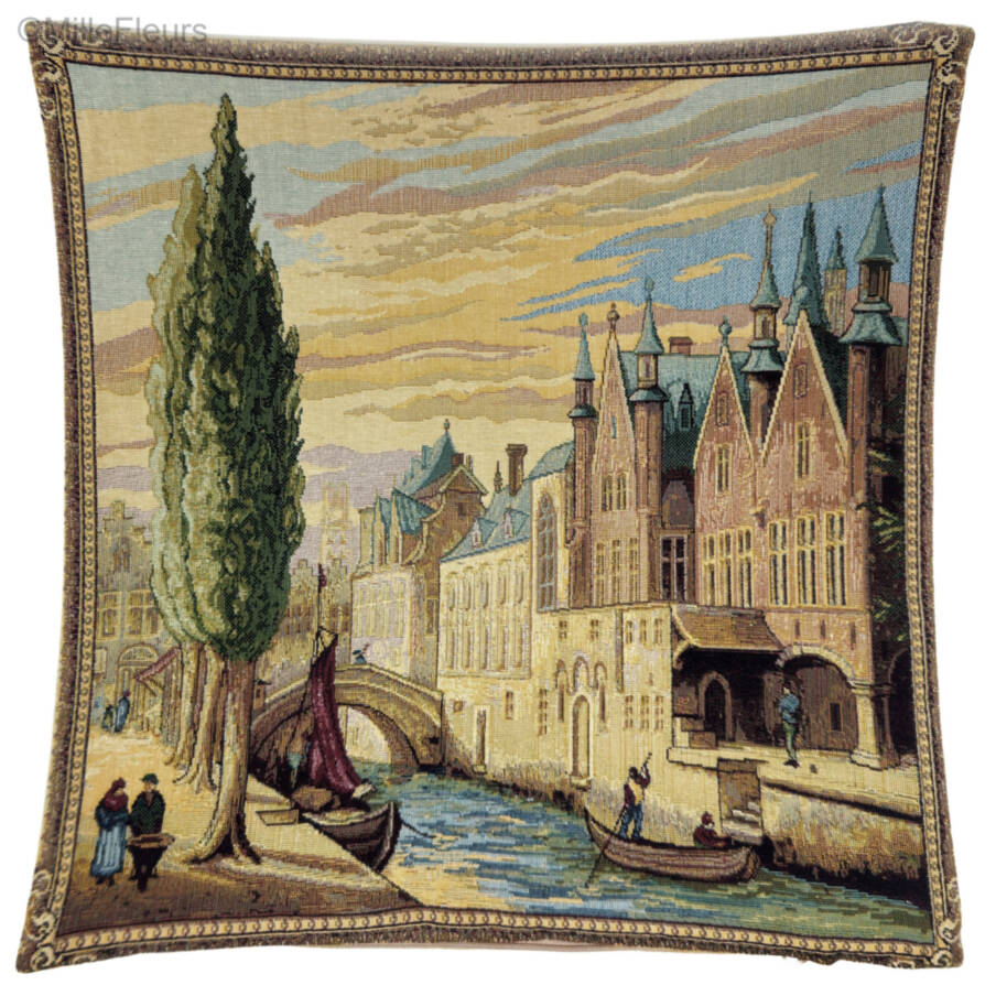 Groenerei te Brugge 1878 Sierkussens Belgische Historische Steden - Mille Fleurs Tapestries