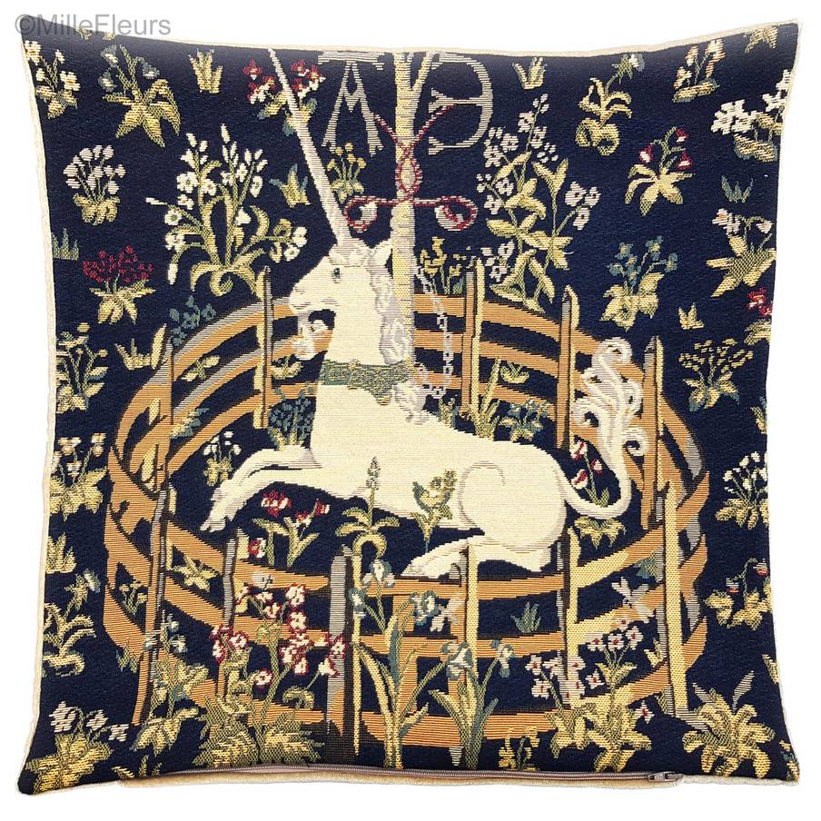 Unicorn in Captivity Tapestry cushions Unicorn series - Mille Fleurs Tapestries