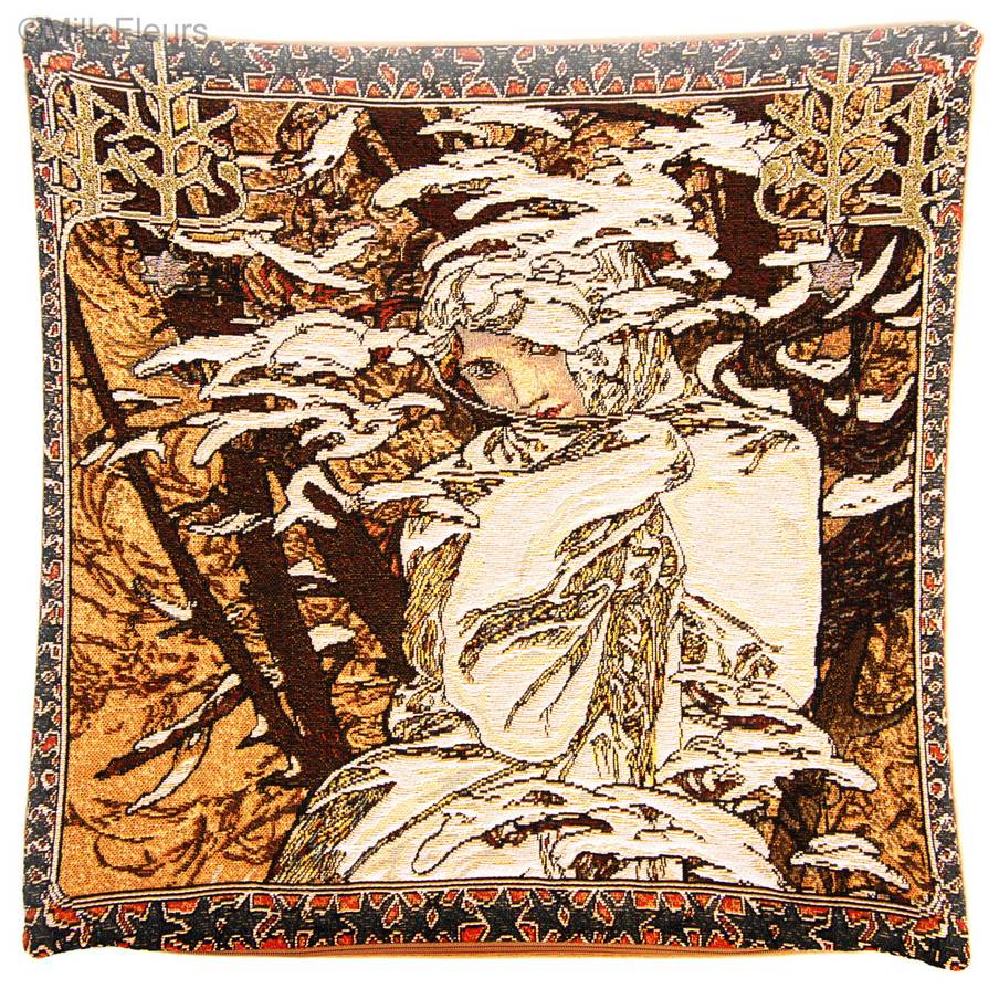 Hiver (Mucha) Housses de coussin Alphonse Mucha - Mille Fleurs Tapestries