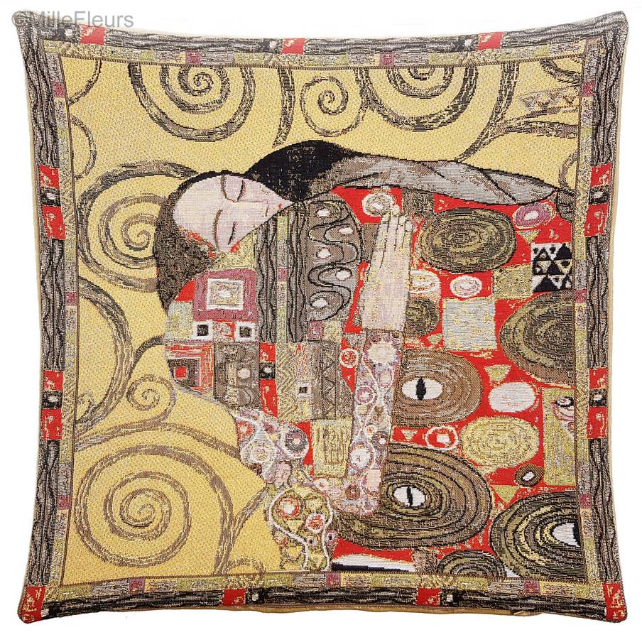 The Fulfillment (Klimt), on beige Tapestry cushions Gustav Klimt - Mille Fleurs Tapestries