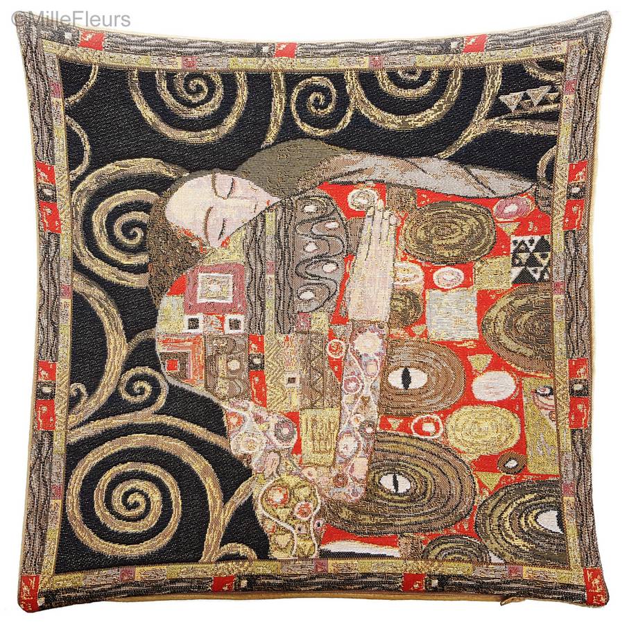 The Fulfillment (Klimt), on black Tapestry cushions Gustav Klimt - Mille Fleurs Tapestries