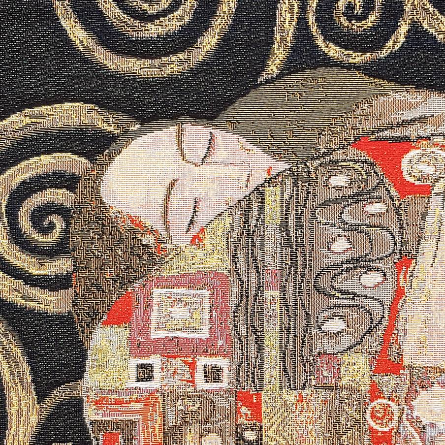 El Cumplimiento (Klimt), en negro Fundas de cojín Gustav Klimt - Mille Fleurs Tapestries