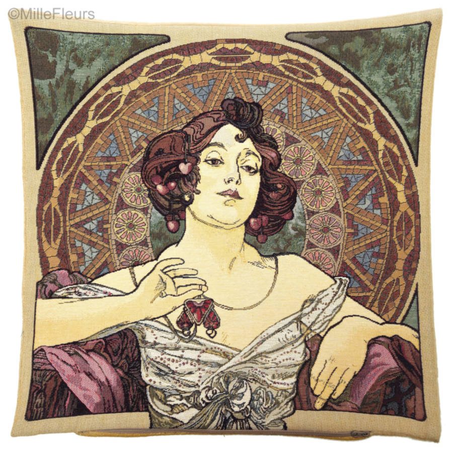 Rubis (Mucha) Housses de coussin Alphonse Mucha - Mille Fleurs Tapestries