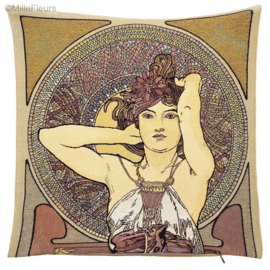 Amatista (Mucha) Fundas de cojín Alphonse Mucha - Mille Fleurs Tapestries