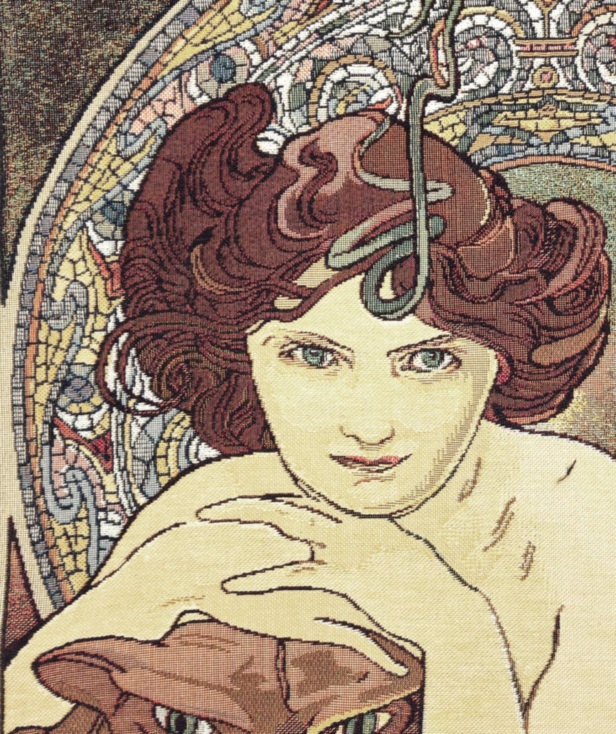 Emeraude (Mucha) Housses de coussin Alphonse Mucha - Mille Fleurs Tapestries