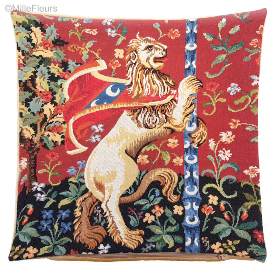 Lion Housses de coussin Série de la Licorne - Mille Fleurs Tapestries