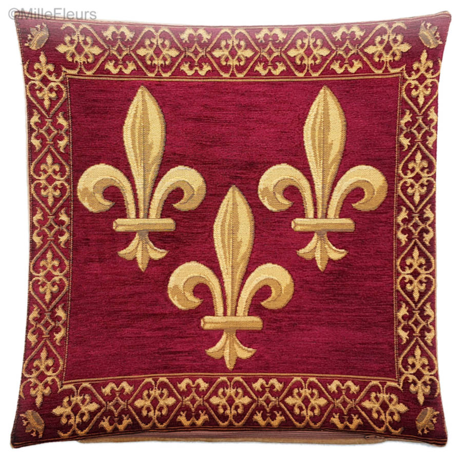 Fleur de Lys, rouge Housses de coussin Fleur de Lys et Héraldique - Mille Fleurs Tapestries