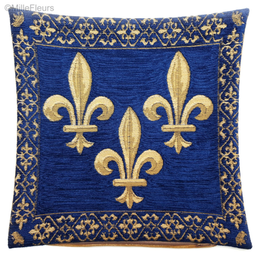 Fleur de Lys, bleu Housses de coussin Fleur de Lys et Héraldique - Mille Fleurs Tapestries