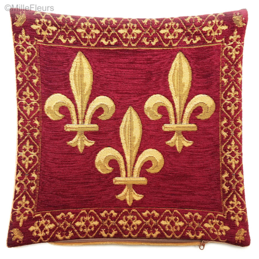 Fleur de Lys, rouge Housses de coussin Fleur de Lys et Héraldique - Mille Fleurs Tapestries