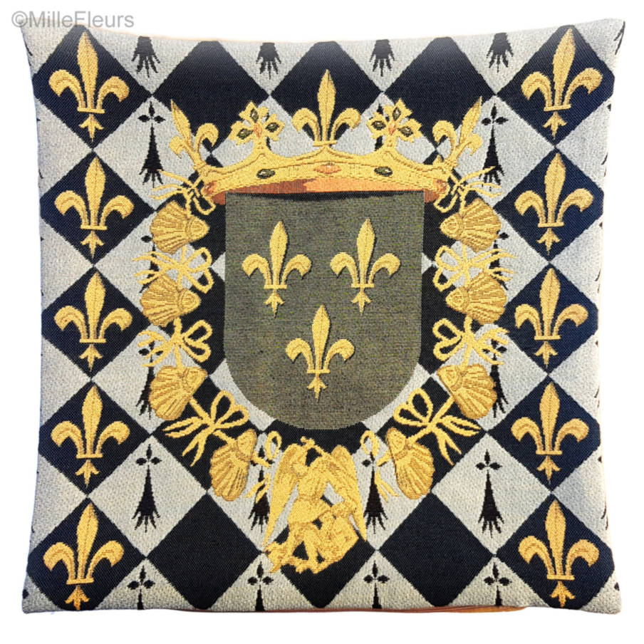 Blois Coat of Arms Tapestry cushions Fleur-de-Lis and Heraldic - Mille Fleurs Tapestries