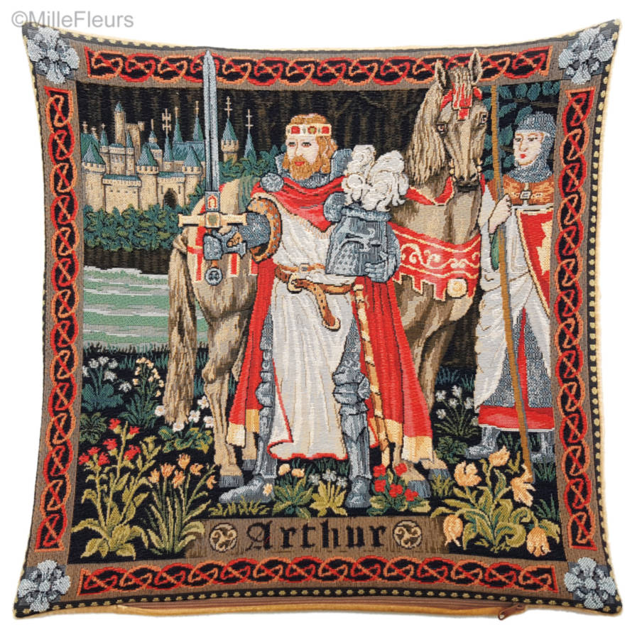 Koning Arthur Kussenslopen Middeleeuws - Mille Fleurs Tapestries