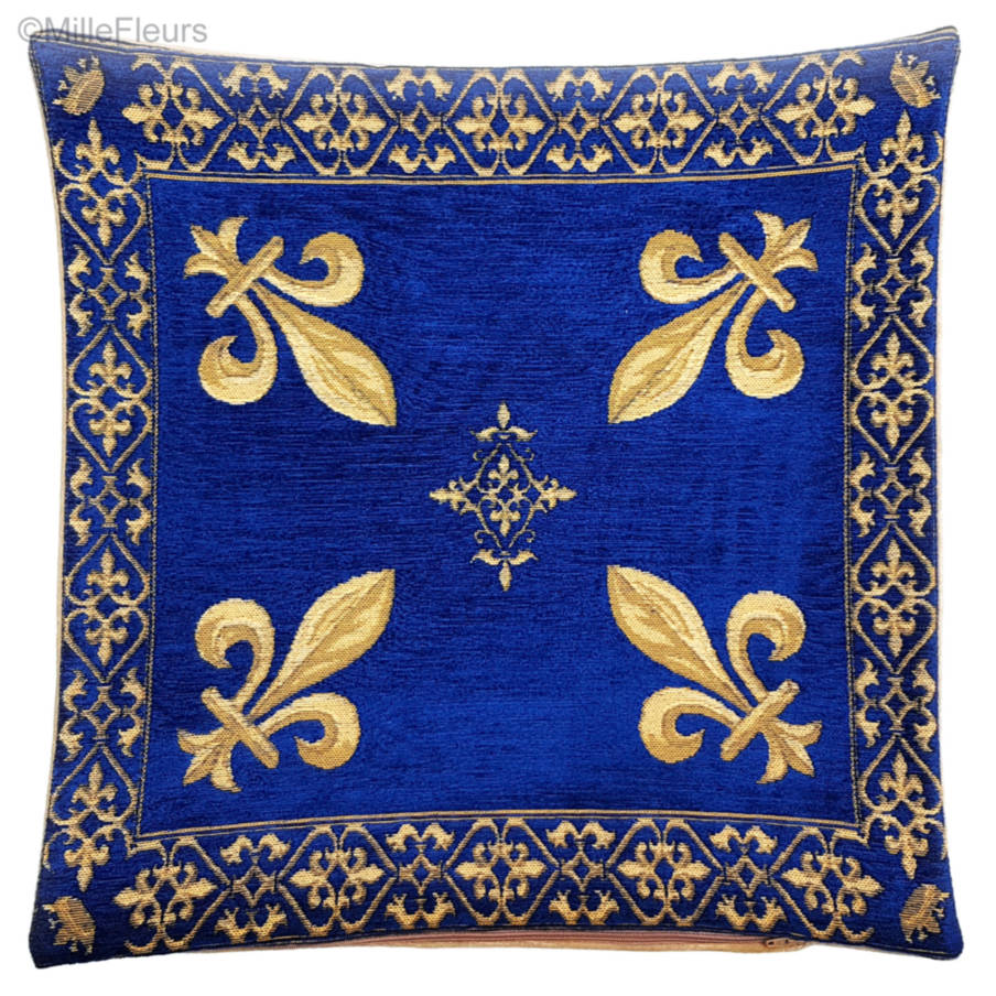 Fleur de Lys, bleu Housses de coussin Fleur de Lys et Héraldique - Mille Fleurs Tapestries