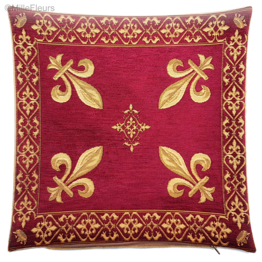 Fleur de Lys, rouge Housses de coussin Fleur de Lys et Héraldique - Mille Fleurs Tapestries