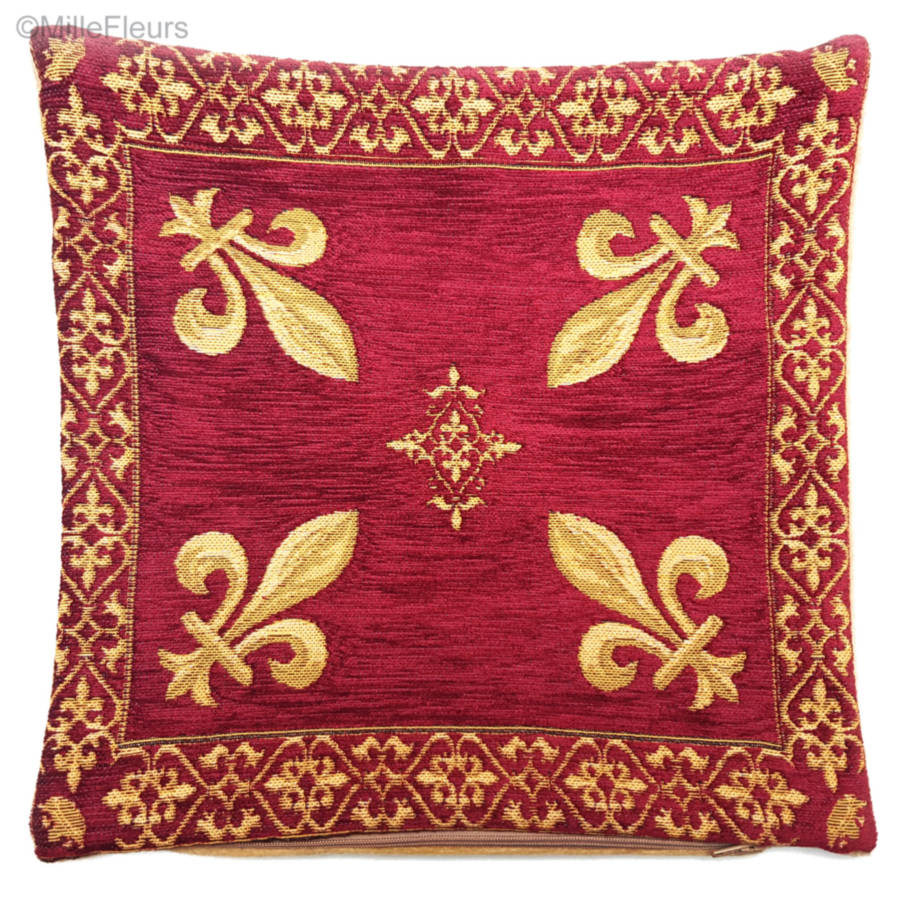 Fleur de Lys, rouge Housses de coussin Fleur de Lys et Héraldique - Mille Fleurs Tapestries