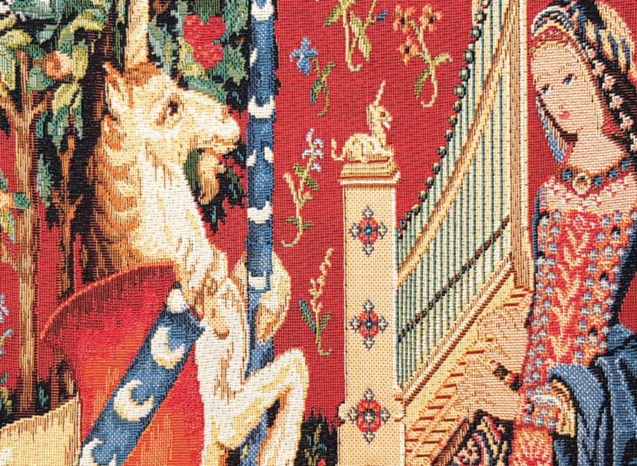 L'Ouïe Housses de coussin Série de la Licorne - Mille Fleurs Tapestries