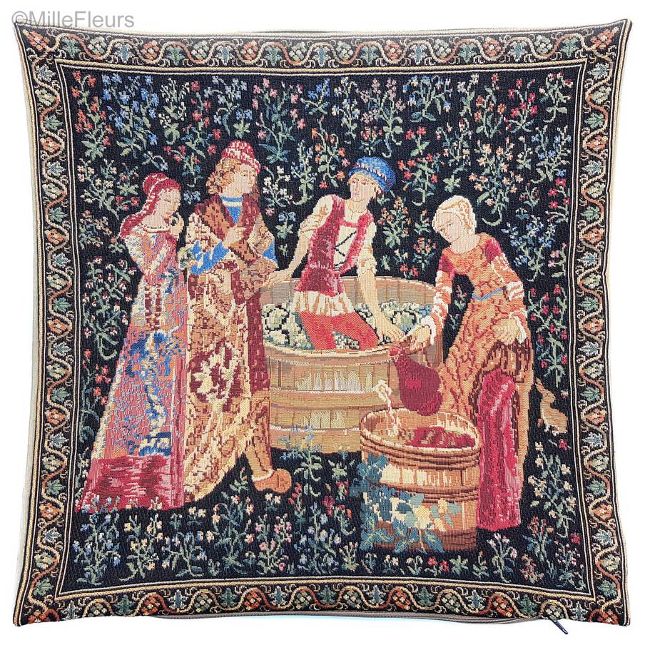 Pressing of Grapes Tapestry cushions Grapes Harvest - Mille Fleurs Tapestries