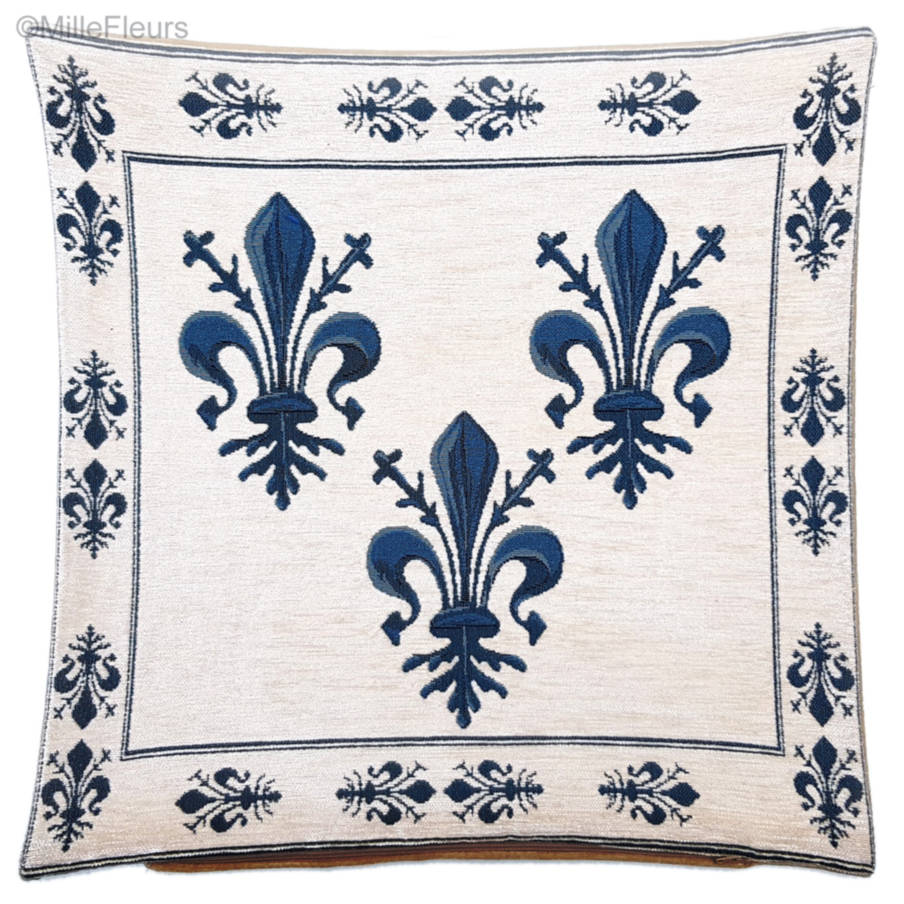 Fleur de Lys, bleu Housses de coussin Fleur de Lys et Héraldique - Mille Fleurs Tapestries