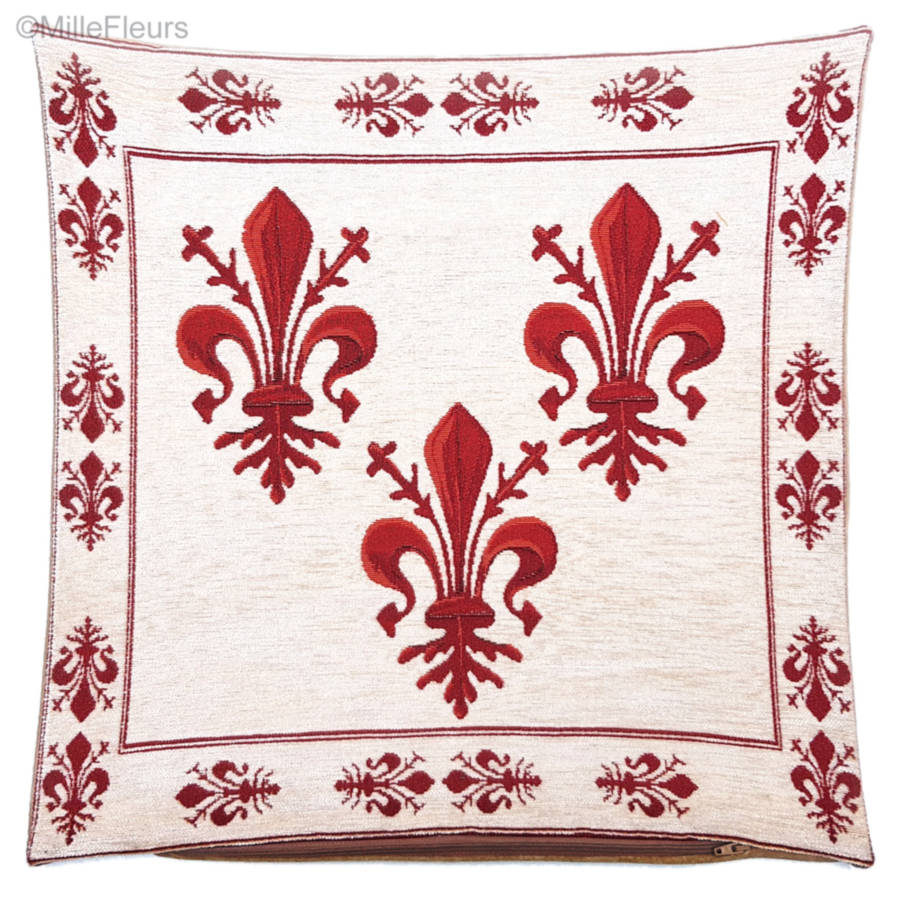 Fleur de Lys, rouge Housses de coussin Fleur de Lys et Héraldique - Mille Fleurs Tapestries